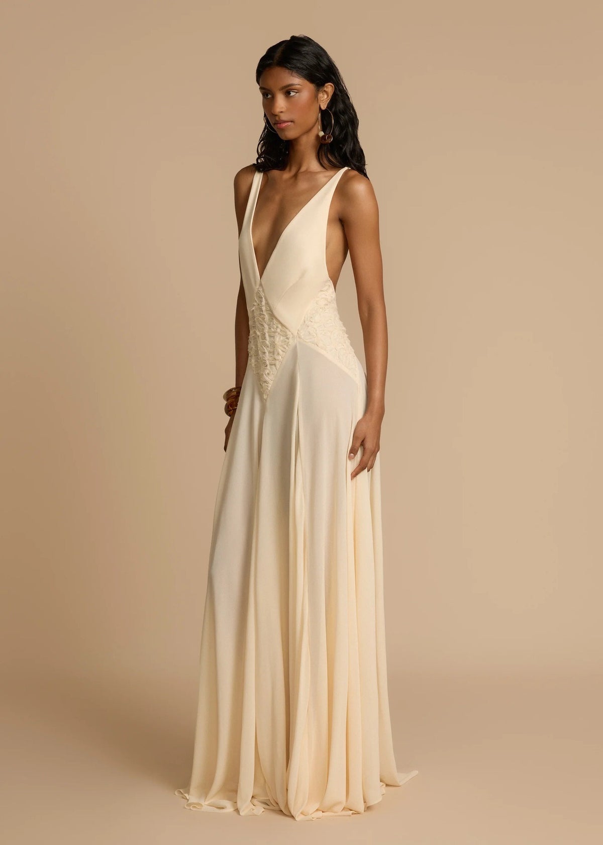 Juviko Lace Backless Maxi Dress In Beige