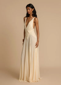 Juviko Lace Backless Maxi Dress In Beige