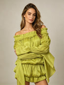 Hadeanix Long Sleeve Bardot Bubble Dress In Green