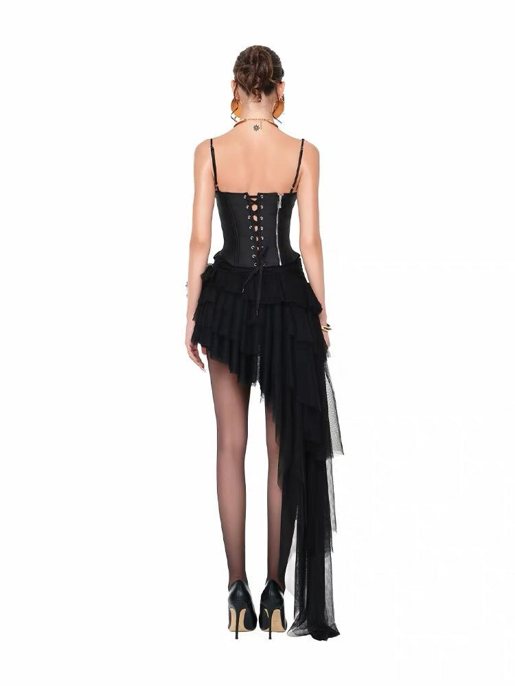 Ovelrik Lace Top and Asymmetrical Tulle Skirt Set