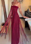 Zelmic Strapless Fringe Maxi Dress