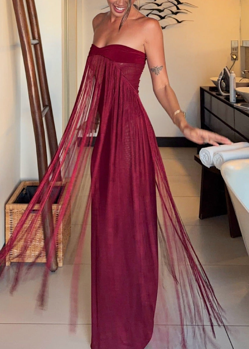 Zelmic Strapless Fringe Maxi Dress