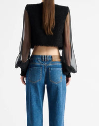 Bravexia Cropped Tweed and Mesh-Panel Jacket