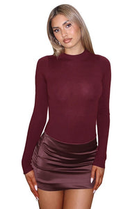 Pryviel Long Sleeve Mini Dress In Wine