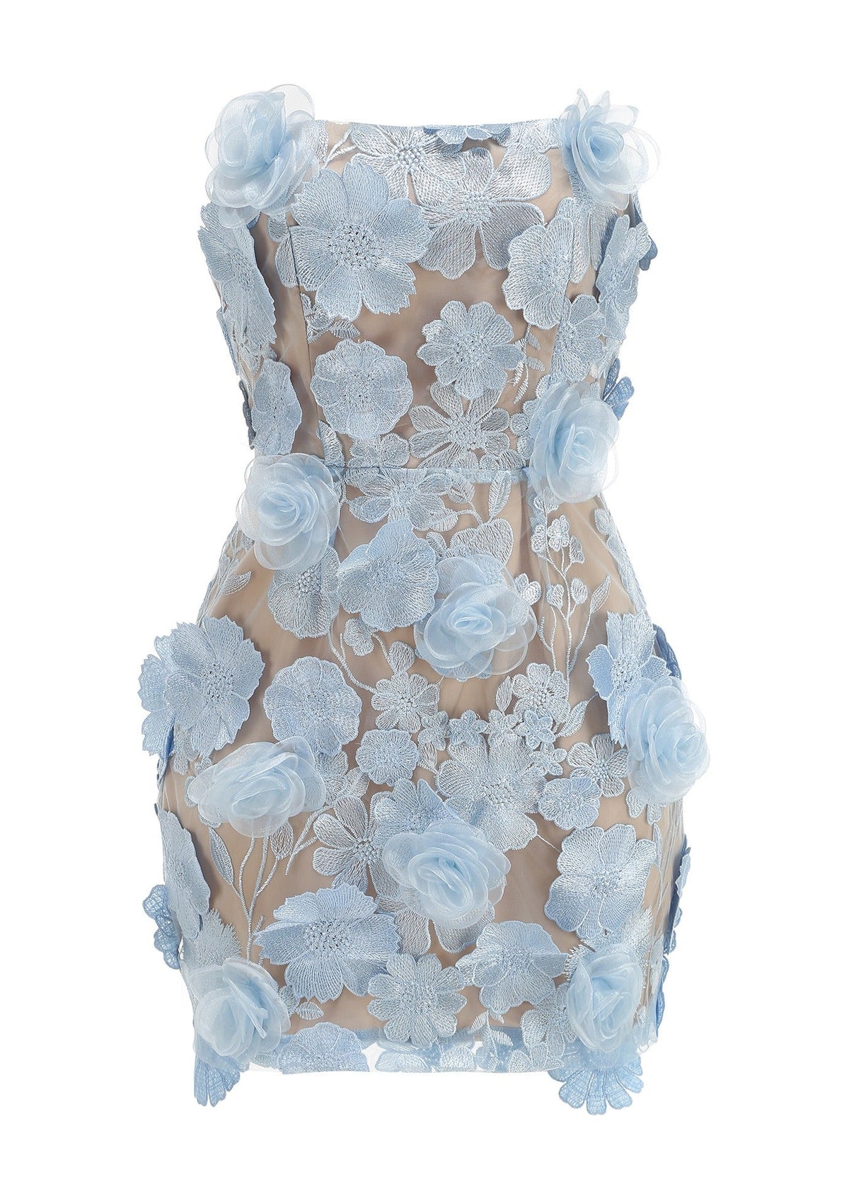 Nacho Strapless Embroidered Floral Mini Dress In Blue