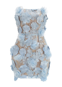Nacho Strapless Embroidered Floral Mini Dress In Blue