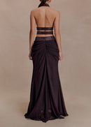 Praxel Halterneck Rhinestone Cutout Skirt Set