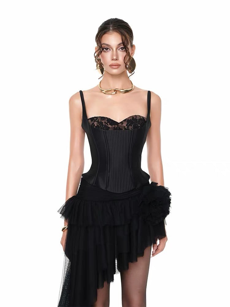 Ovelrik Lace Top and Asymmetrical Tulle Skirt Set