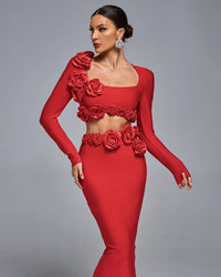 Dellis Flower Bandage Skirt Set In Red