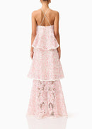 Dervian Pink Halterneck Lace Maxi Dress