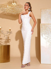 Baina Floral Detail Pearl Maxi Dress In White