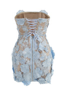 Nacho Strapless Embroidered Floral Mini Dress In Blue