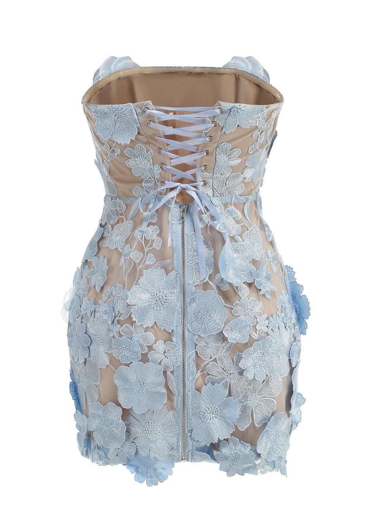 Nacho Strapless Embroidered Floral Mini Dress In Blue