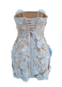 Nacho Strapless Embroidered Floral Mini Dress In Blue