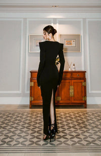 Binnie Floral Embellished Cutout Maxi Dress In Black
