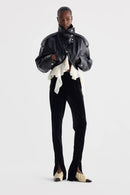 Amsvek Black High Neck Aysmmetrical Oversized Jacket