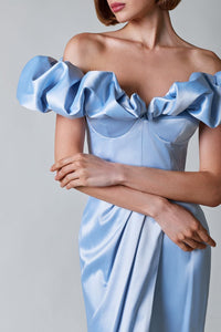 Corliss Crystal Off-Shoulder Maxi Split Dress In Blue