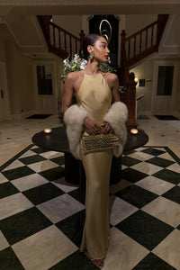 Elvina Halter Backless Maxi Dress In Gold