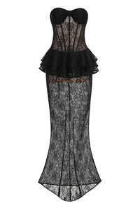 Luvren Black Strapless Lace Peplum Maxi Dress