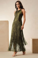 Natesa Halter Tassel Maxi Dress In Green