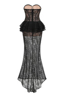 Luvren Black Strapless Lace Peplum Maxi Dress