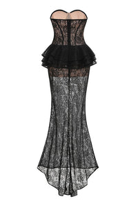 Luvren Black Strapless Lace Peplum Maxi Dress
