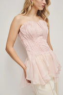 Triven Mesh Ruffled Pleated Top