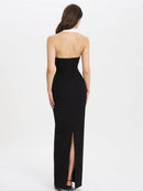 Reyra Halter Lapel Collar Maxi Dress In Black