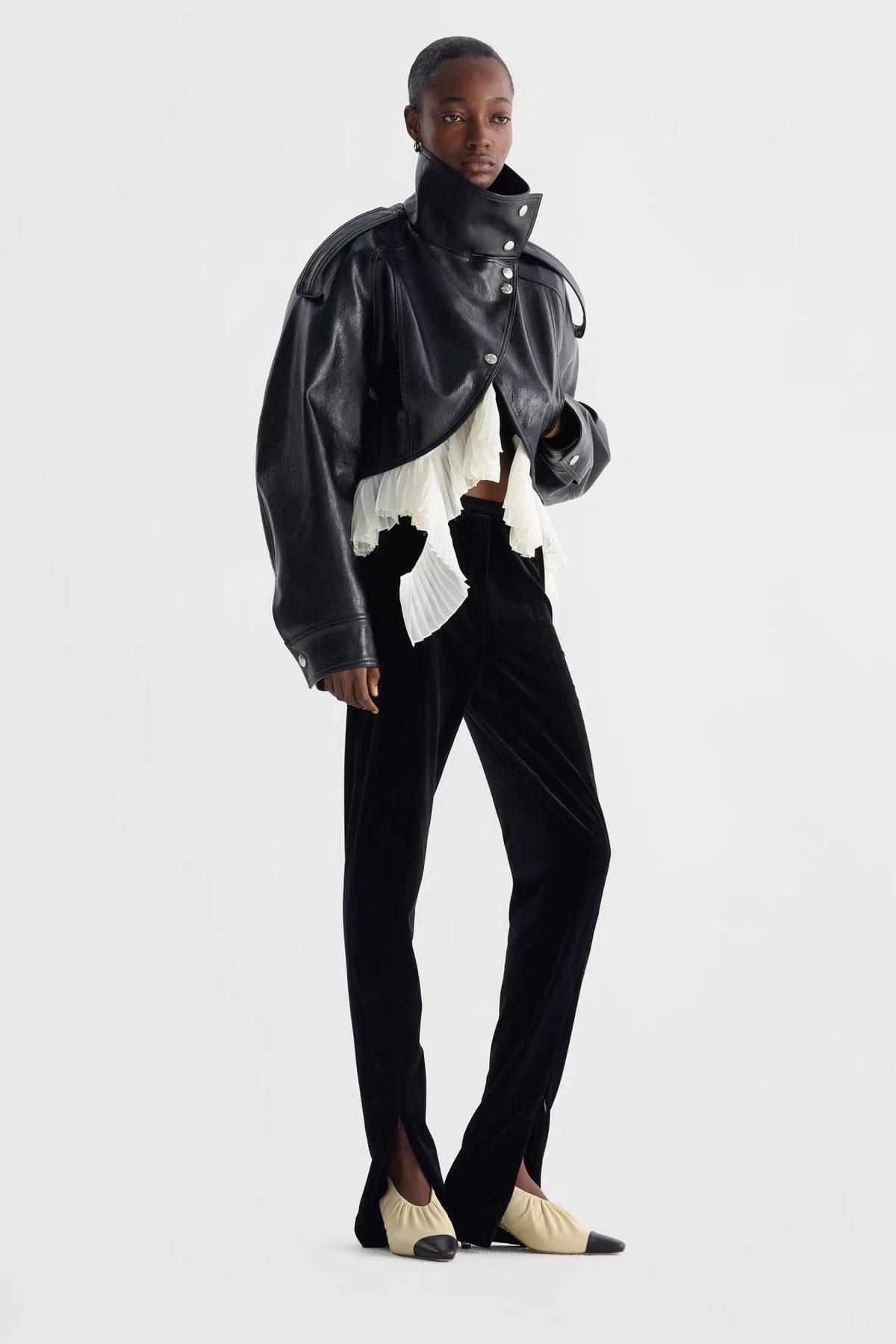 Amsvek Black High Neck Aysmmetrical Oversized Jacket