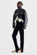 Amsvek Black High Neck Aysmmetrical Oversized Jacket