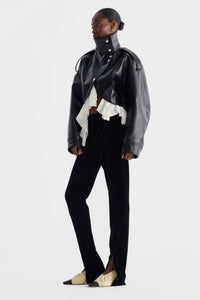 Amsvek Black High Neck Aysmmetrical Oversized Jacket
