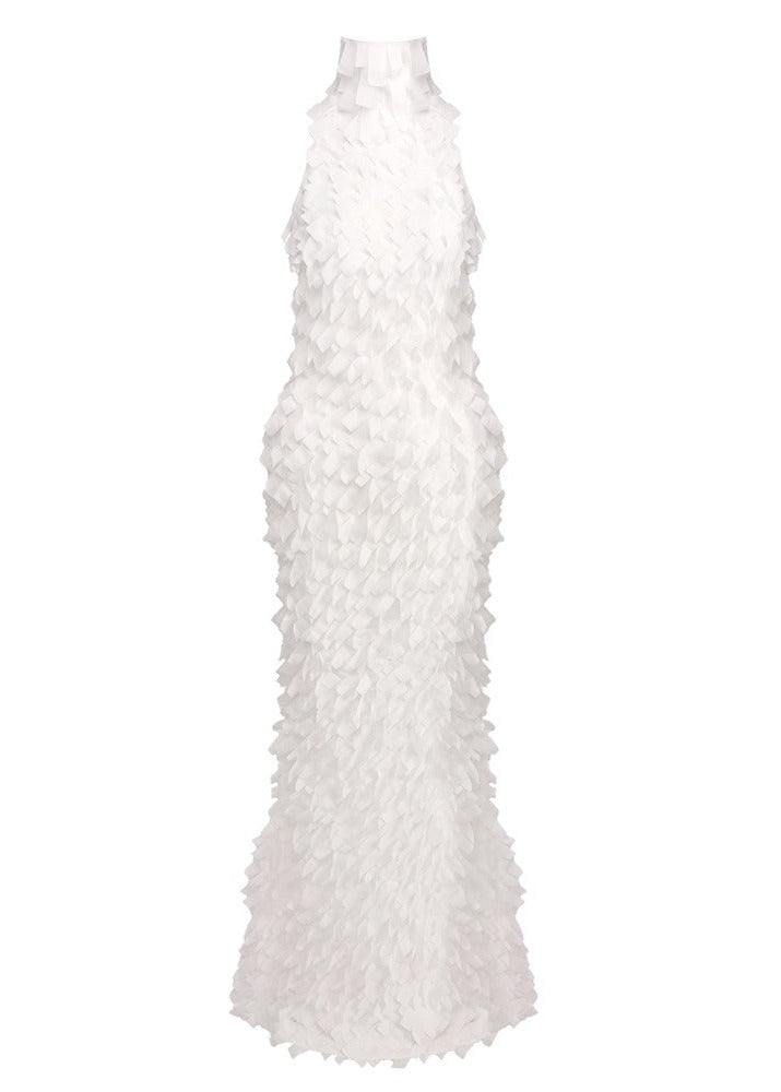 Yskora Halter-Neck Petal-Detail Maxi Dress In White