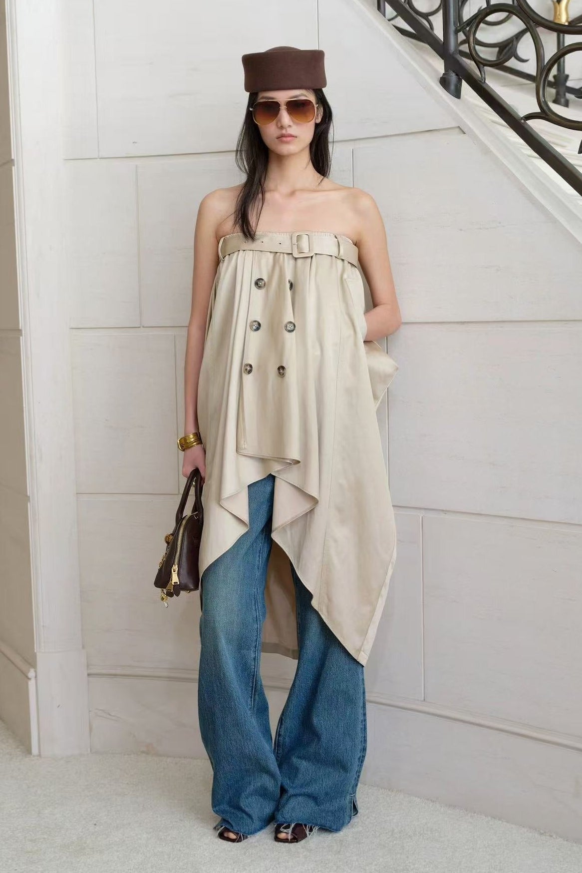 Caldren Strapless Belted Trench Mini Dress