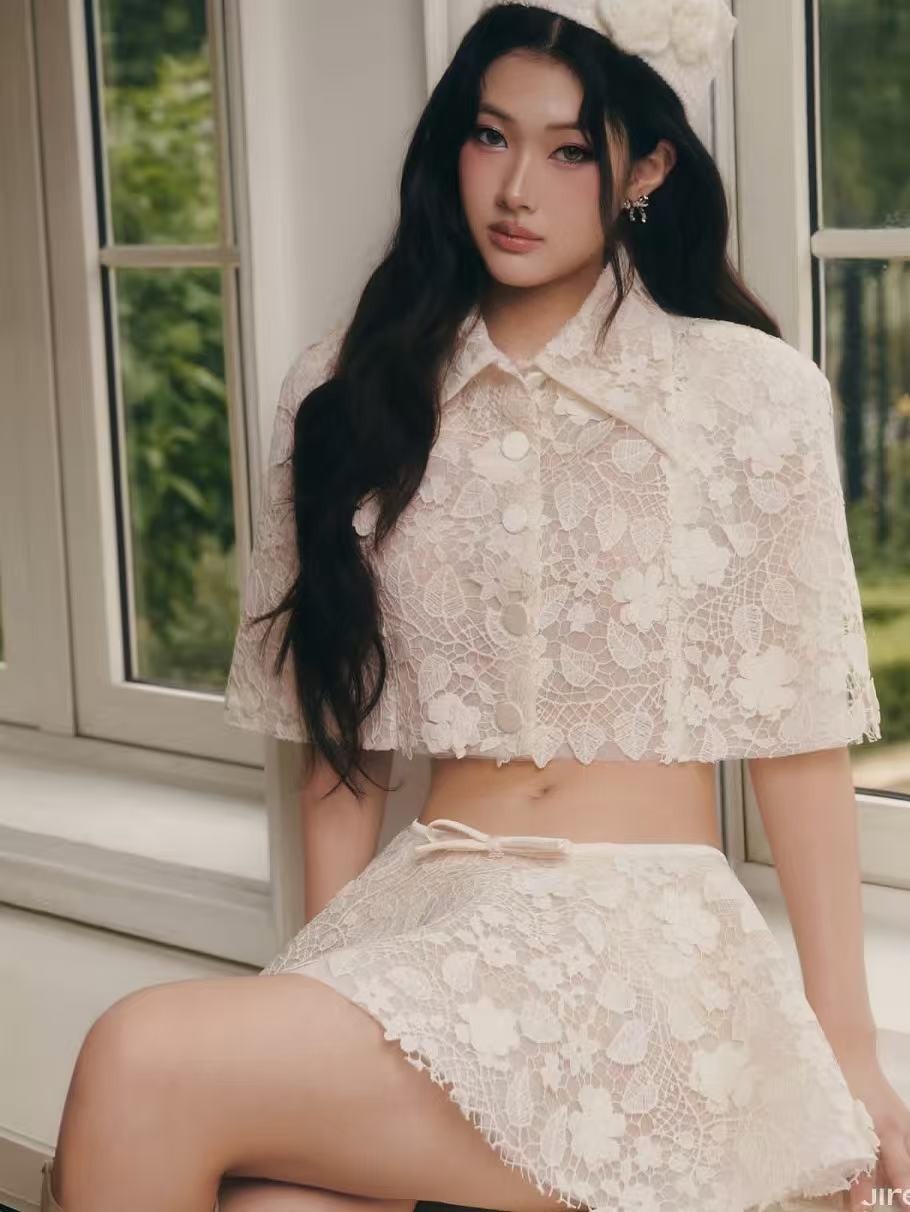 Wexler Cream Floral Embroidered Cape & Skirt Set
