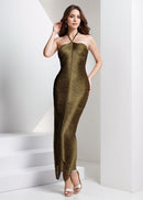 Helaine Halter Tassel Detail Maxi Dress In Green