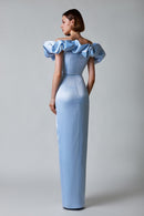 Corliss Crystal Off-Shoulder Maxi Split Dress In Blue