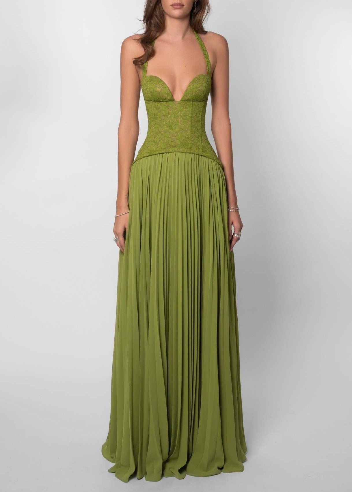 Cirune Halter-Neck Deep-V Maxi Dress