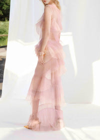 Frymet Floral-Embellished Ombré Pink Ruffled Maxi Dress