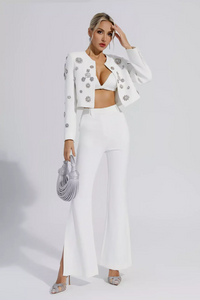 Jeneen Embellished Beaded Jacket Set In White