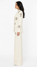 Flores Rhinestones Embellished Blazer Set White