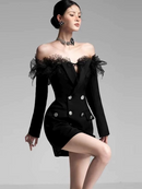 Joycelynn Off Shoulder Lace Blazer Mini Dress
