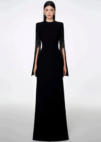 Zenitha Slit-Sleeve Bodycon Maxi Dress In Black