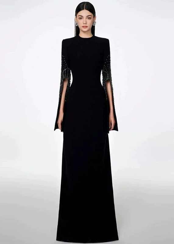 Zenitha Slit-Sleeve Bodycon Maxi Dress In Black