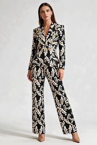Florica Long Sleeve Redcurrant Print Suit In Black