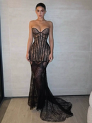 Ekram Strapless Lace Bustier Maxi Dress In Black