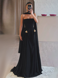 Nadalia Strapless Floral Detail Maxi Dress In Black
