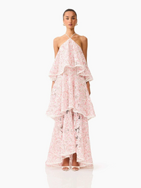 Dervian Pink Halterneck Lace Maxi Dress