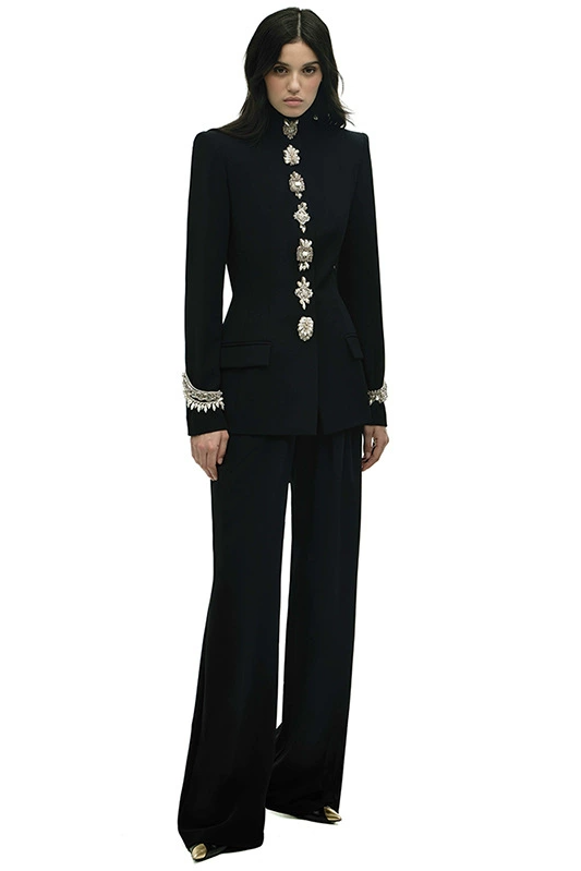 Gradia Long Sleeve Crystal Detail Suit In Black