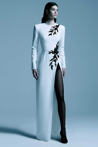 Ferdy Long Sleeve Floral Detail Maxi Dress In White