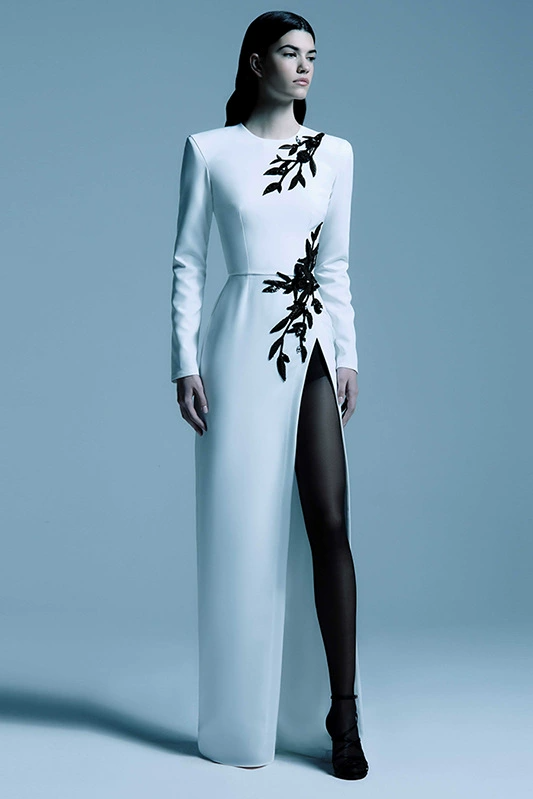 Ferdy Long Sleeve Floral Detail Maxi Dress In White